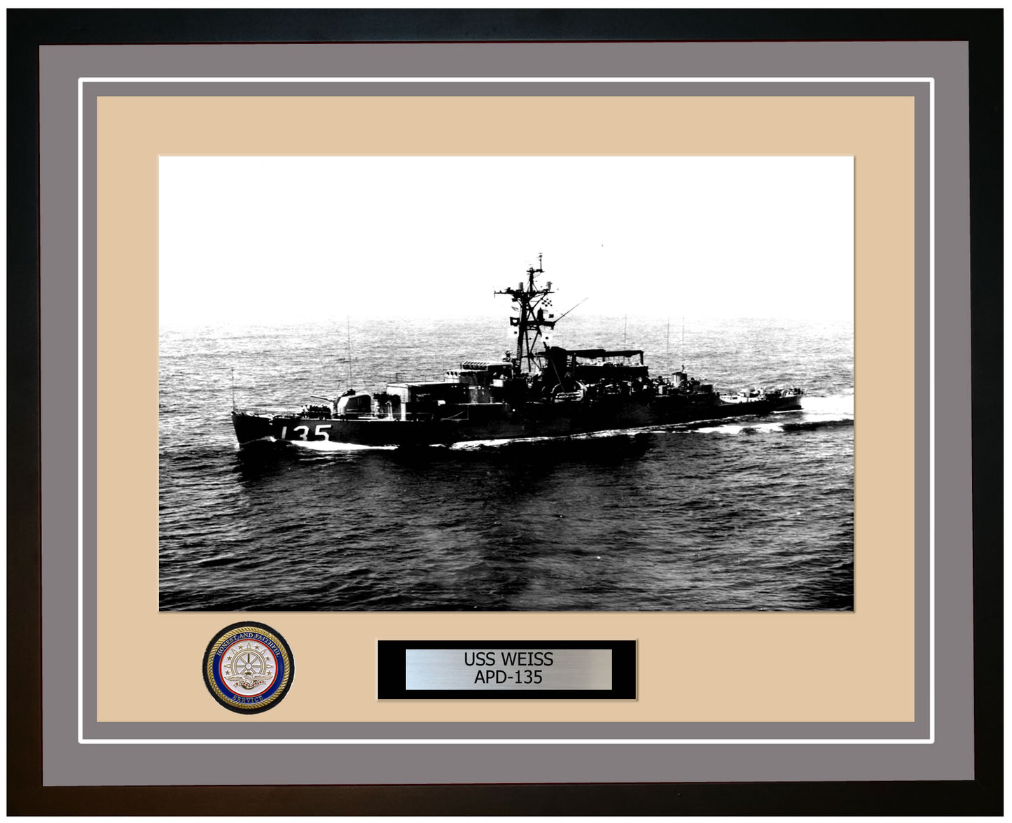 USS Weiss APD-135 Framed Navy Ship Photo Grey