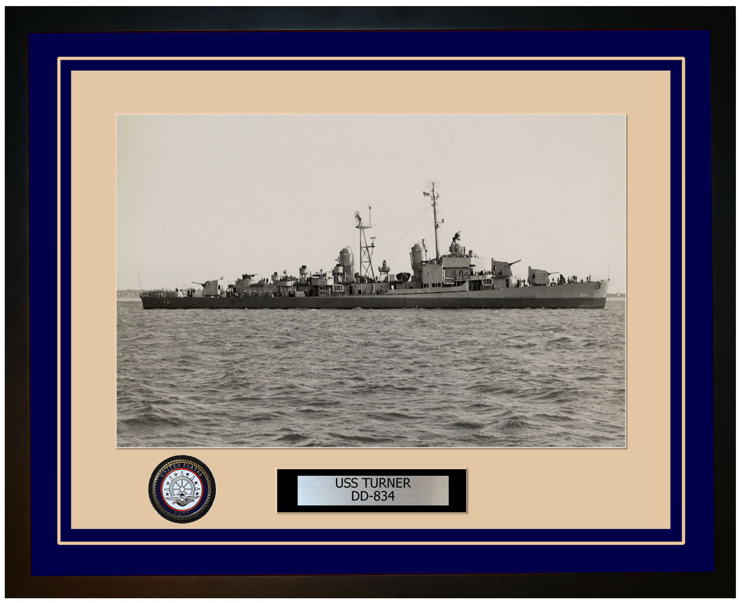 USS TURNER DD-834 Framed Navy Ship Photo Blue
