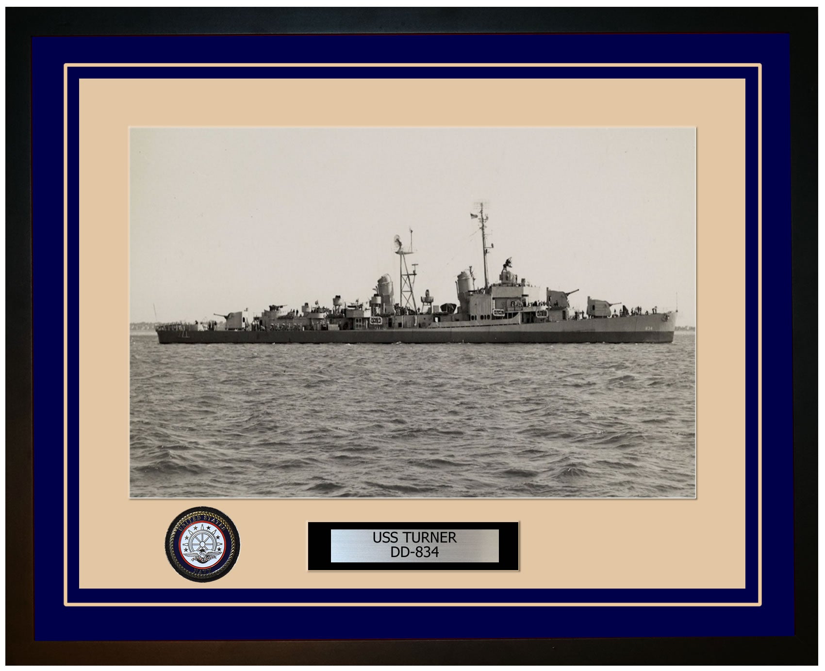 USS TURNER DD-834 Framed Navy Ship Photo Blue