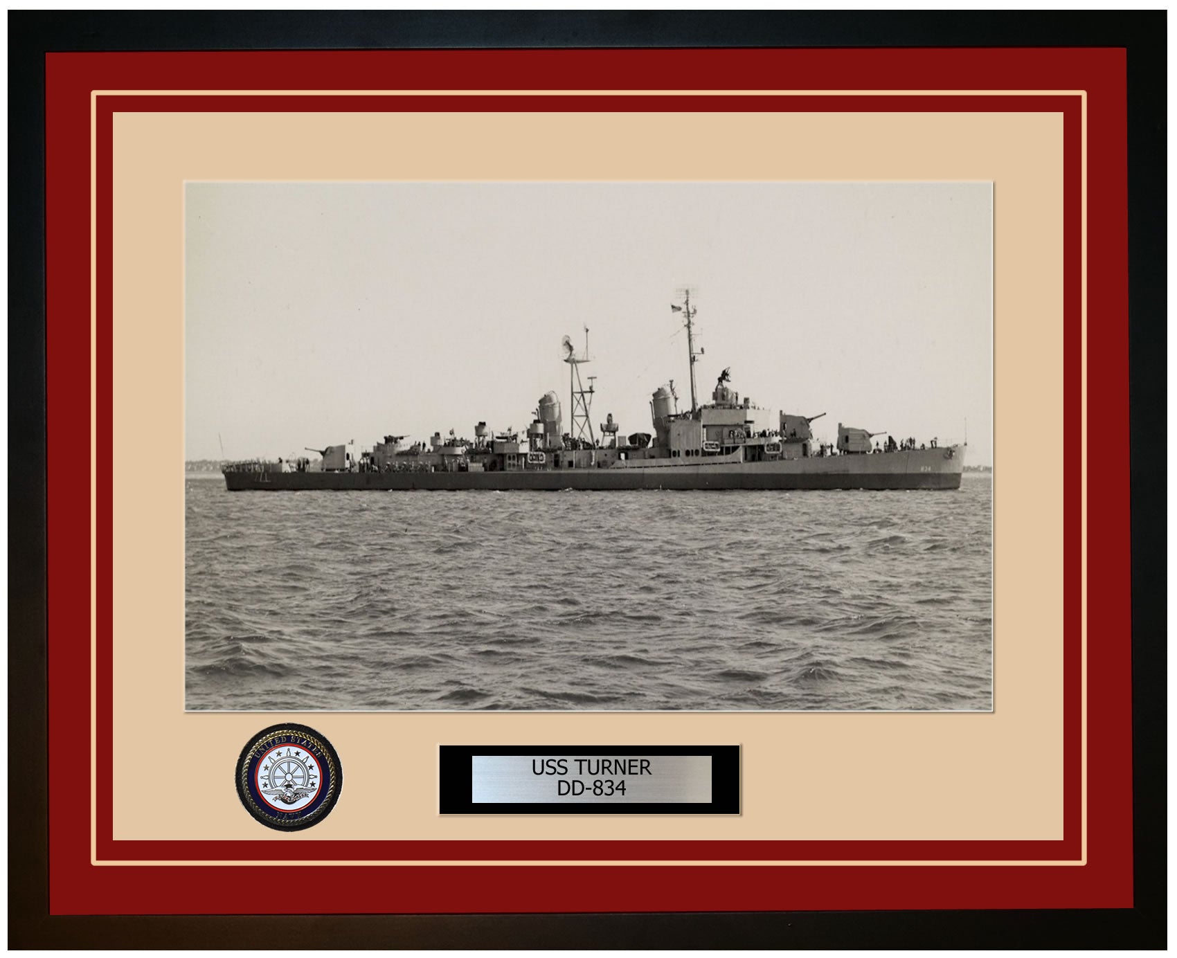 USS TURNER DD-834 Framed Navy Ship Photo Burgundy