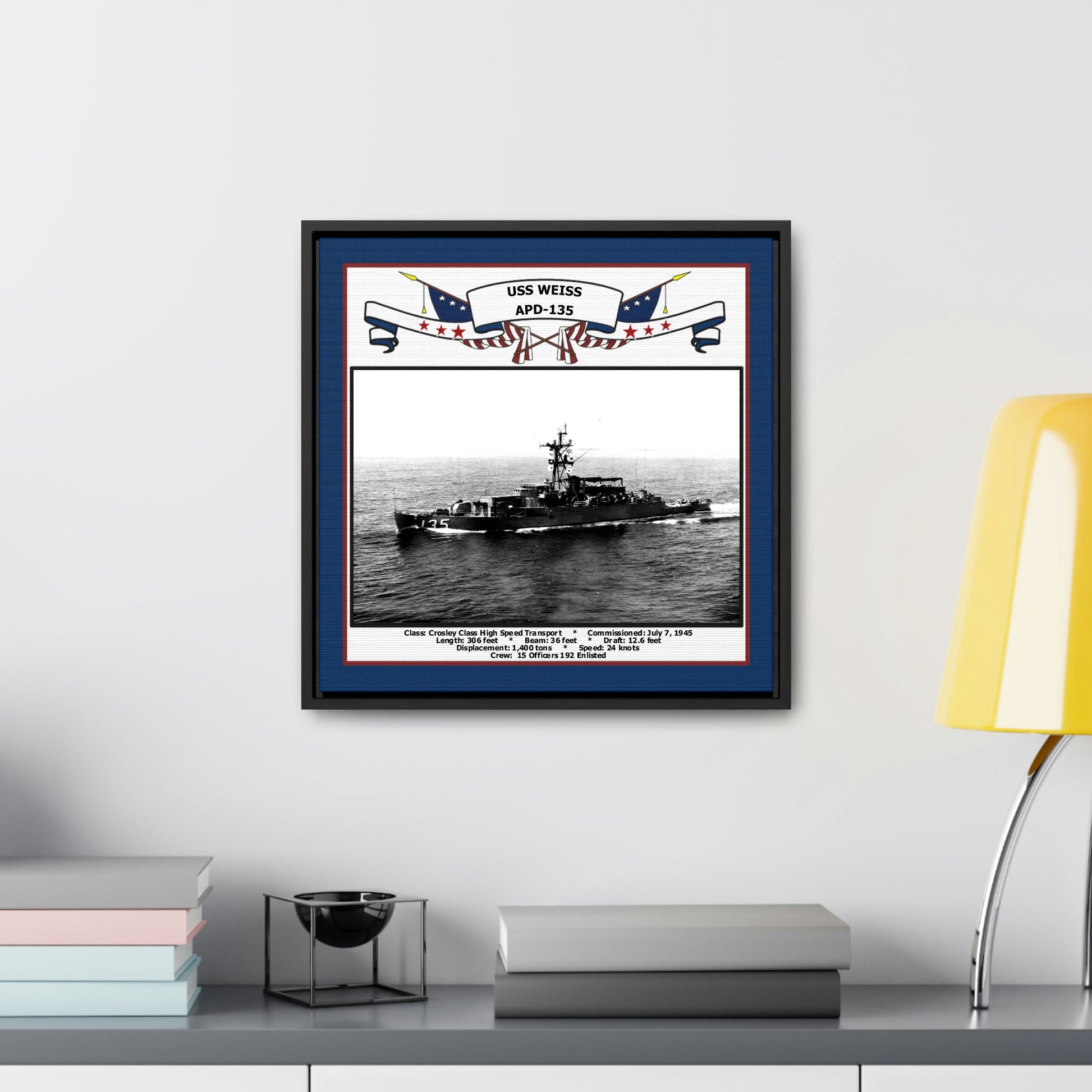 USS Weiss APD-135 Navy Floating Frame Photo Desk View