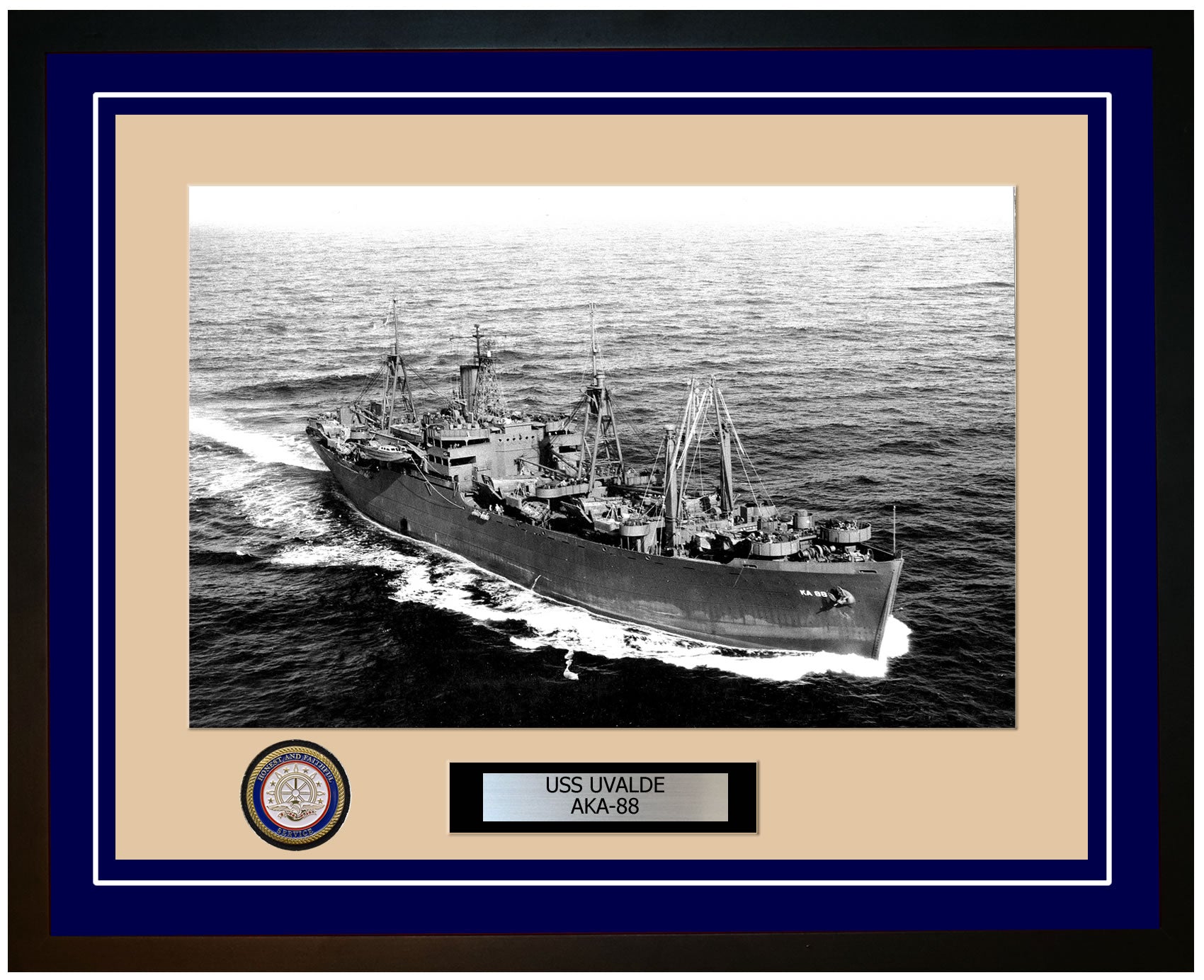 USS Uvalde AKA-88 Framed Navy Ship Photo Blue