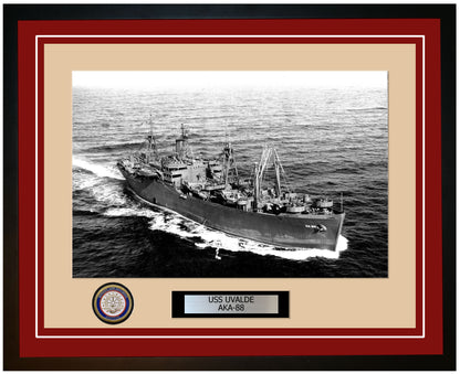 USS Uvalde AKA-88 Framed Navy Ship Photo Burgundy