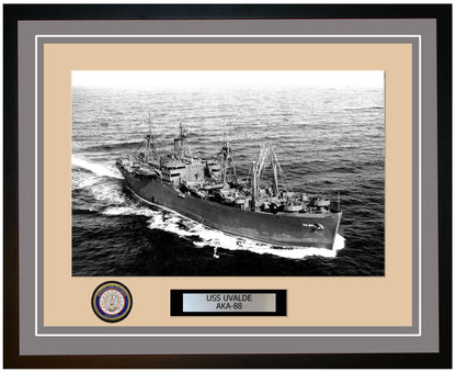 USS Uvalde AKA-88 Framed Navy Ship Photo Grey