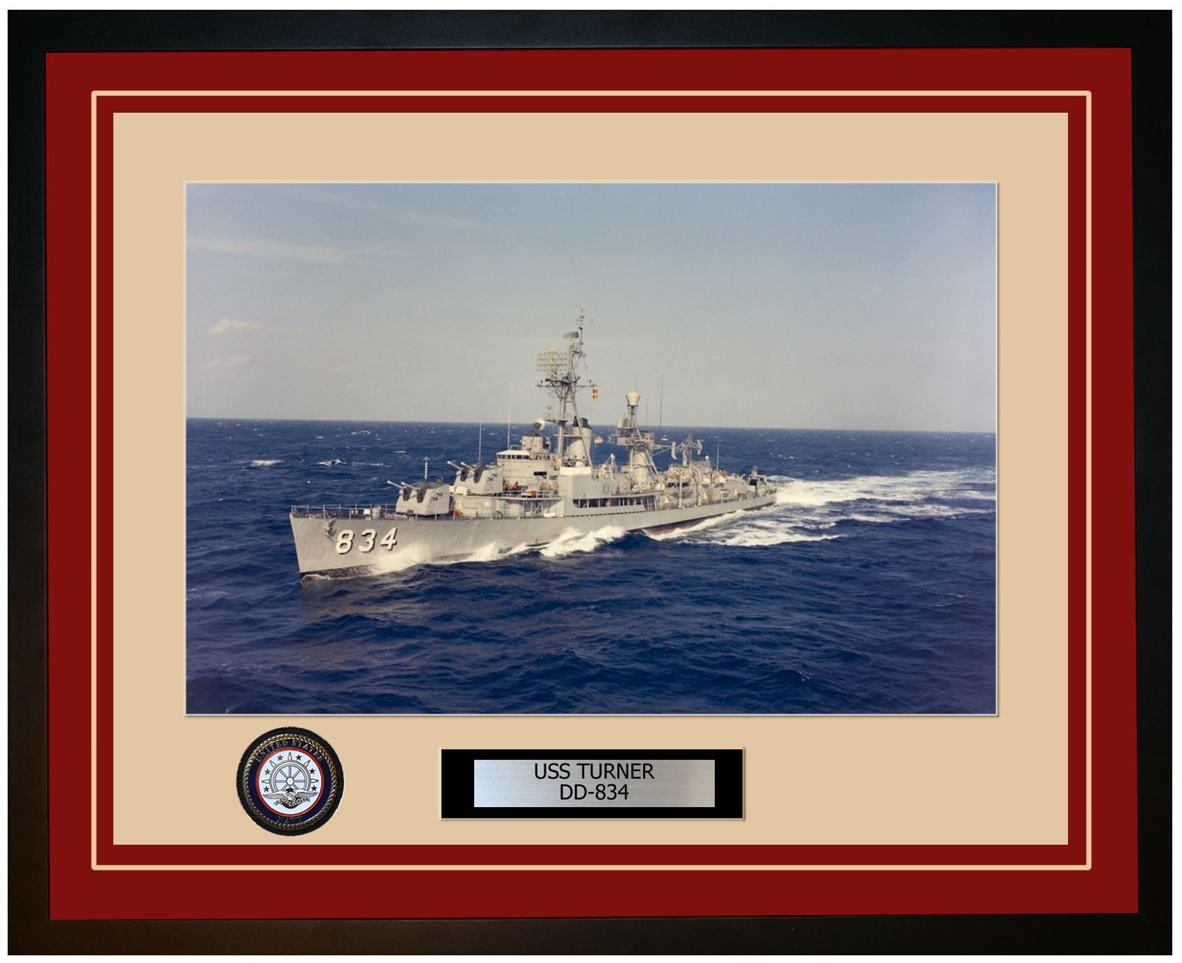 USS TURNER DD-834 Framed Navy Ship Photo Burgundy