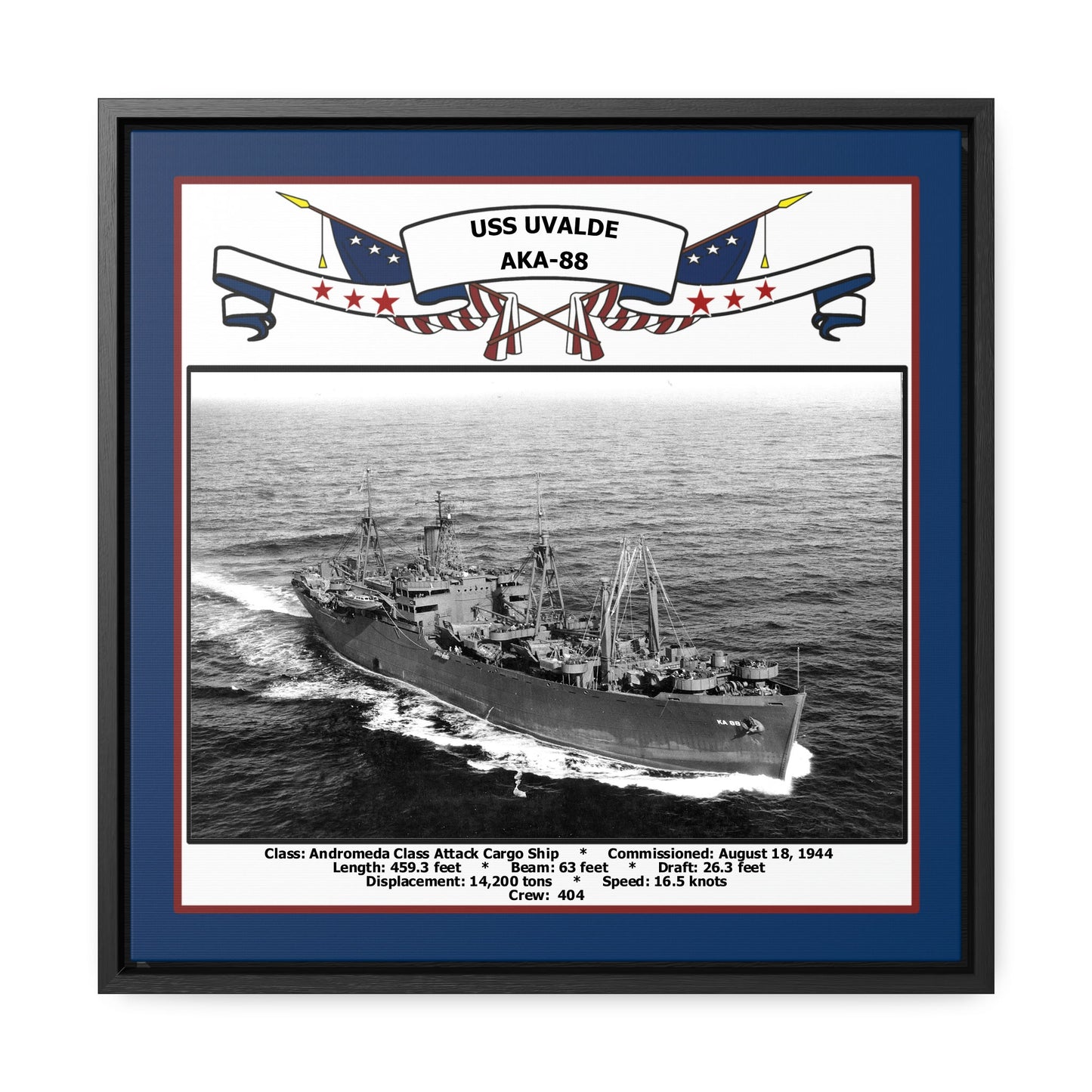 USS Uvalde AKA-88 Navy Floating Frame Photo Front View