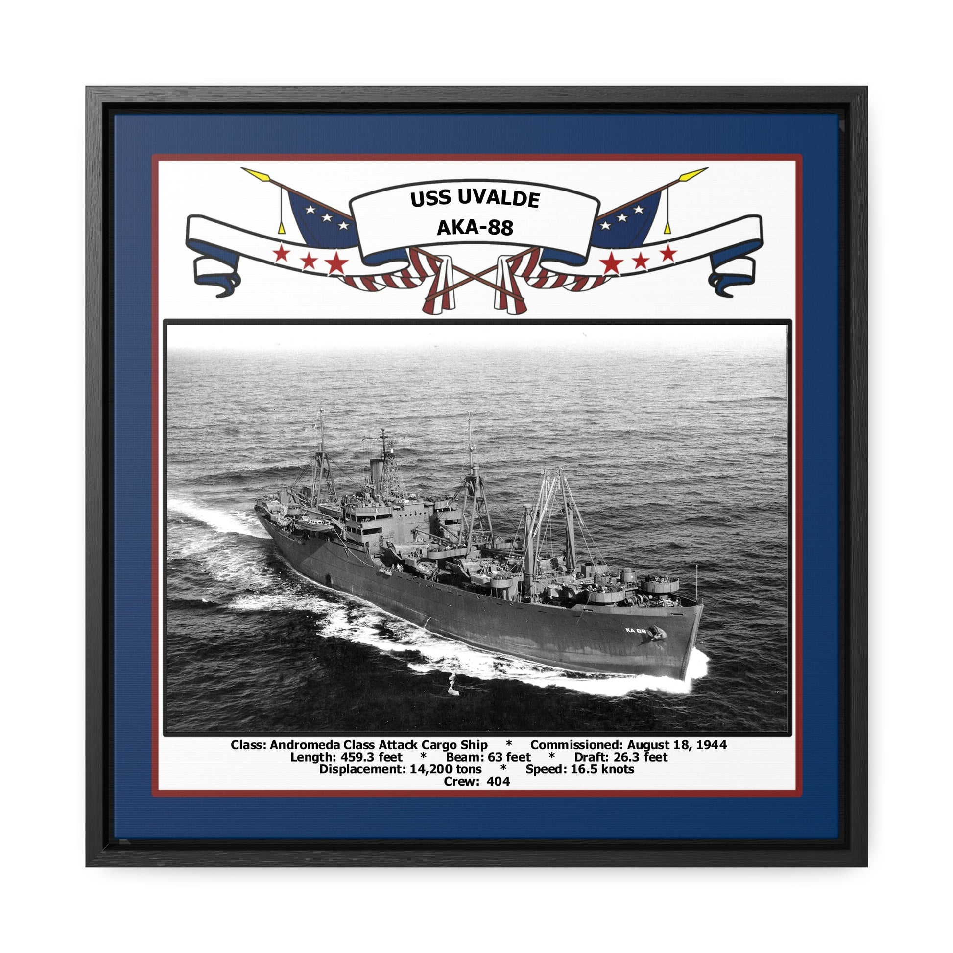 USS Uvalde AKA-88 Navy Floating Frame Photo Front View