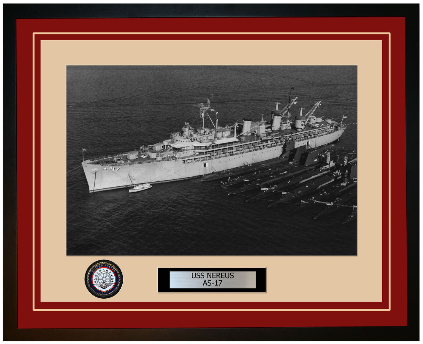 USS NEREUS AS-17 Framed Navy Ship Photo Burgundy