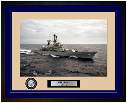 USS LEAHY CG-16 Framed Navy Ship Photo Blue