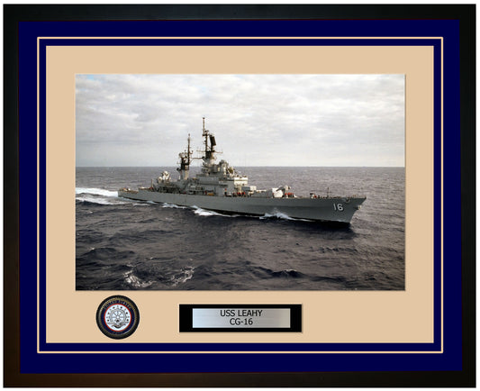 USS LEAHY CG-16 Framed Navy Ship Photo Blue