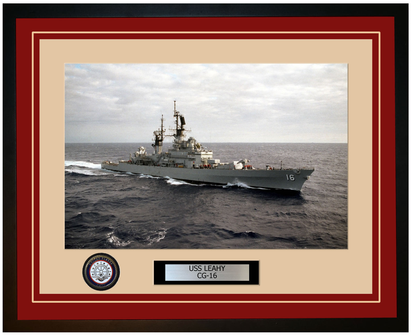 USS LEAHY CG-16 Framed Navy Ship Photo Burgundy
