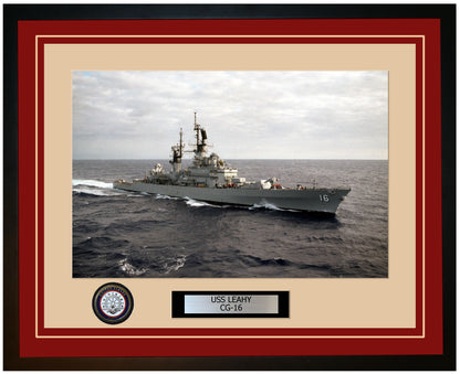 USS LEAHY CG-16 Framed Navy Ship Photo Burgundy