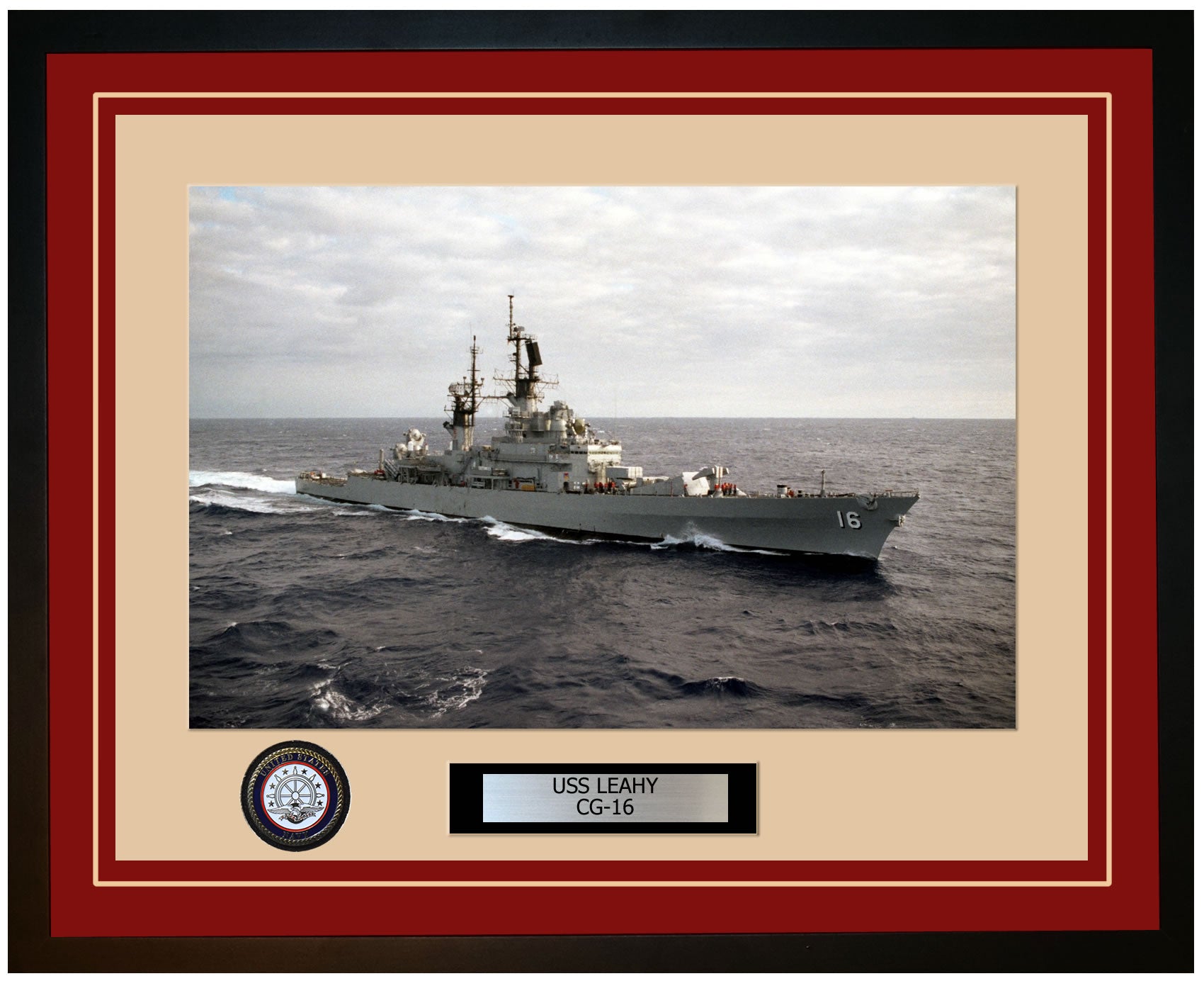 USS LEAHY CG-16 Framed Navy Ship Photo Burgundy
