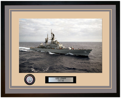 USS LEAHY CG-16 Framed Navy Ship Photo Grey