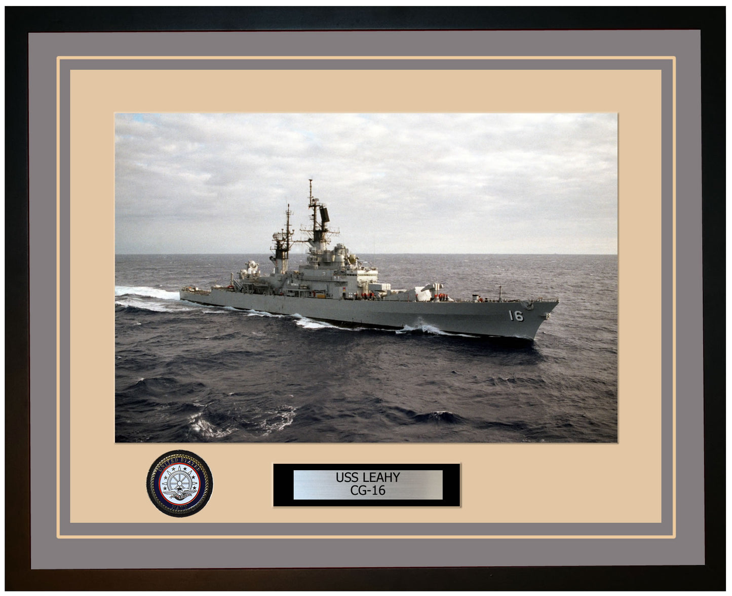 USS LEAHY CG-16 Framed Navy Ship Photo Grey