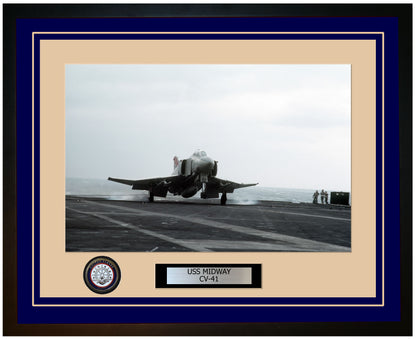USS MIDWAY CV-41 Framed Navy Ship Photo Blue