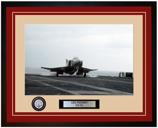 USS MIDWAY CV-41 Framed Navy Ship Photo Burgundy