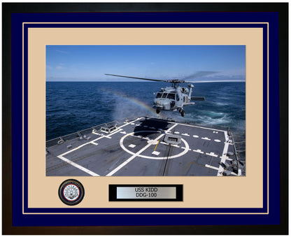 USS KIDD DDG-100 Framed Navy Ship Photo Blue