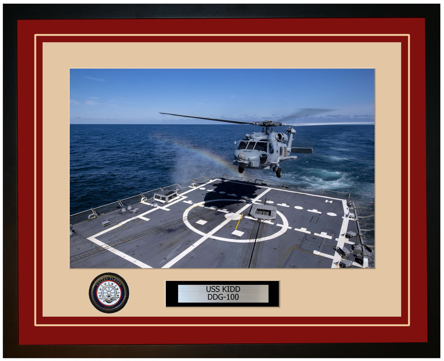 USS KIDD DDG-100 Framed Navy Ship Photo Burgundy