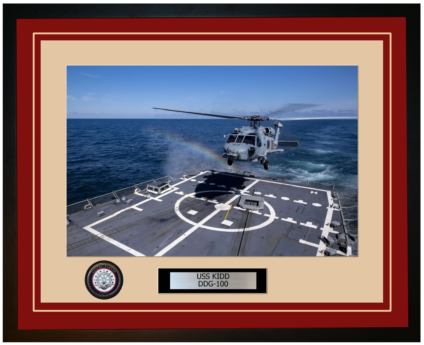 USS KIDD DDG-100 Framed Navy Ship Photo Burgundy