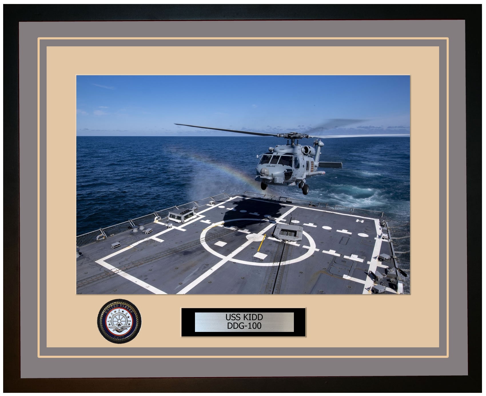 USS KIDD DDG-100 Framed Navy Ship Photo Grey