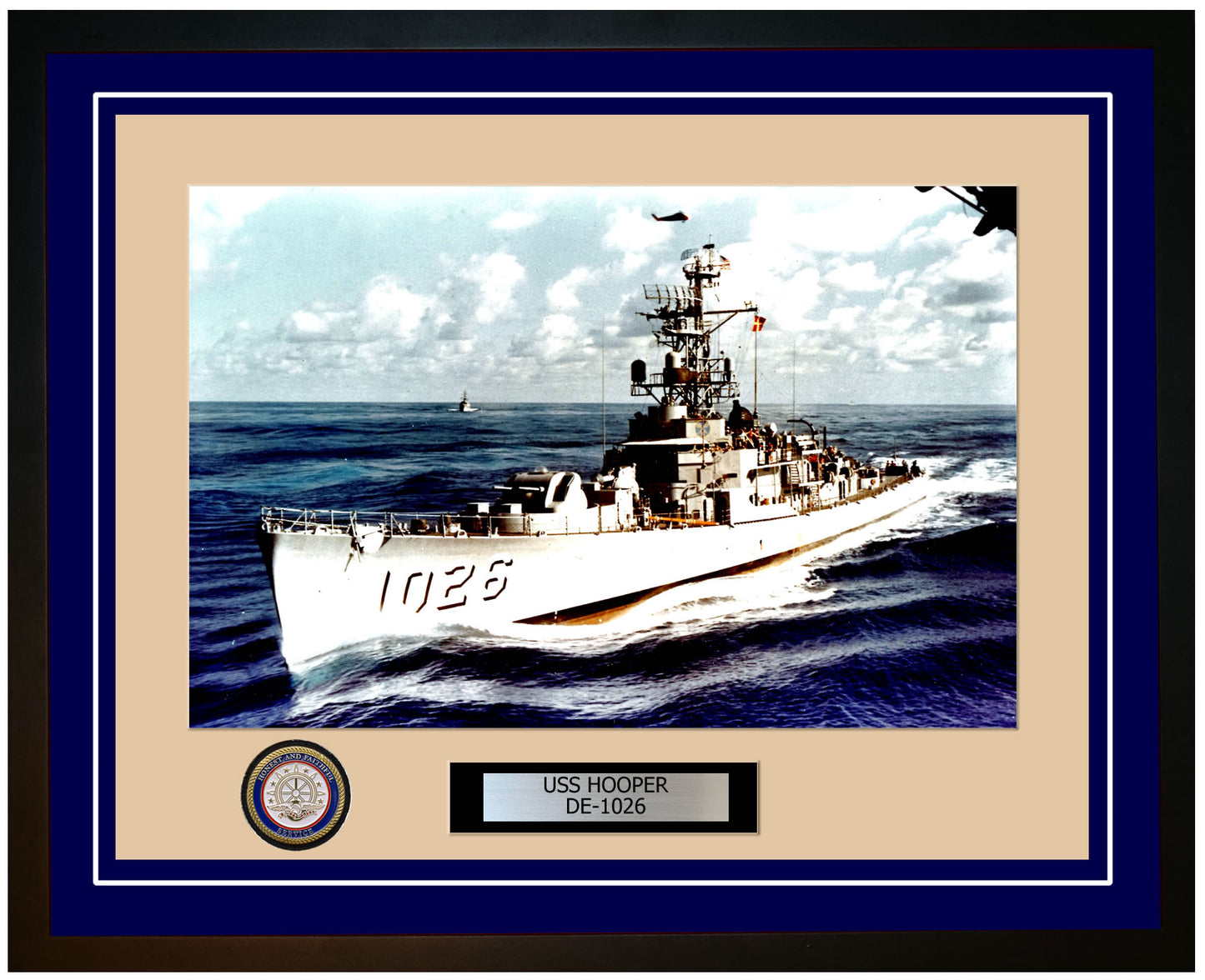 USS Hooper DE-1026 Framed Navy Ship Photo Blue
