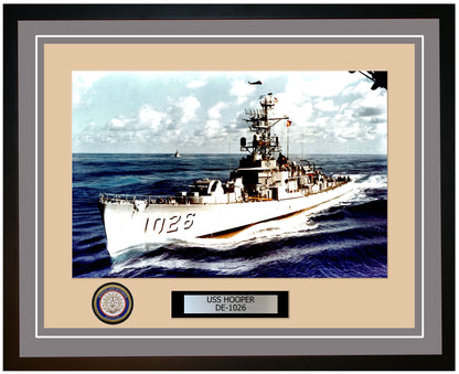 USS Hooper DE-1026 Framed Navy Ship Photo Grey