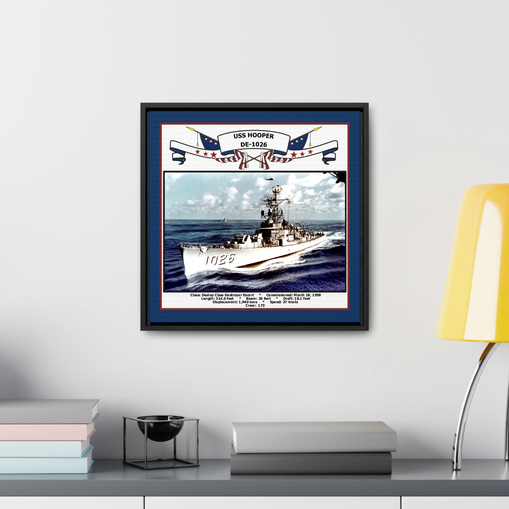 USS Hooper DE-1026 Navy Floating Frame Photo Desk View