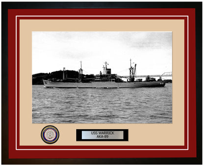 USS Warrick AKA-89 Framed Navy Ship Photo Burgundy