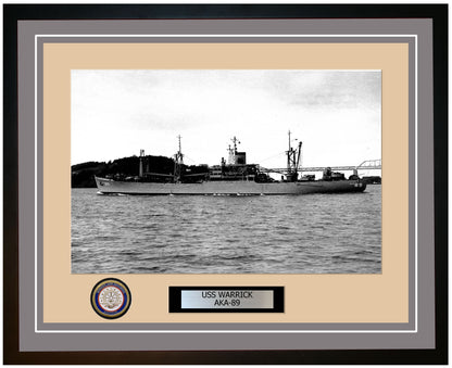 USS Warrick AKA-89 Framed Navy Ship Photo Grey