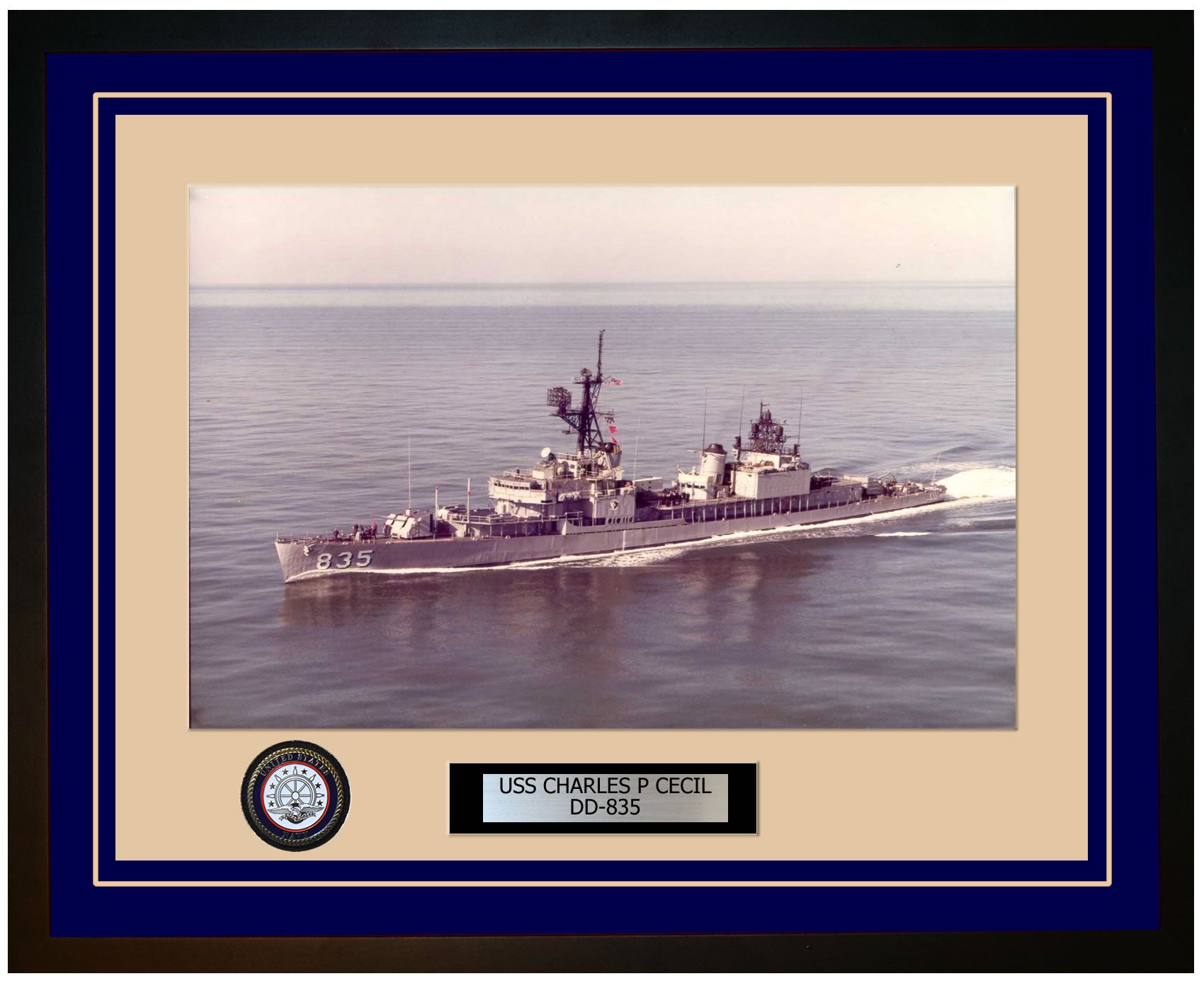 USS CHARLES P CECIL DD-835 Framed Navy Ship Photo Blue