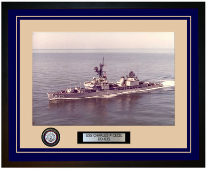 USS CHARLES P CECIL DD-835 Framed Navy Ship Photo Blue