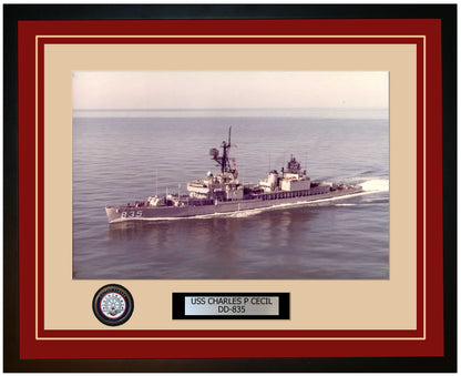 USS CHARLES P CECIL DD-835 Framed Navy Ship Photo Burgundy