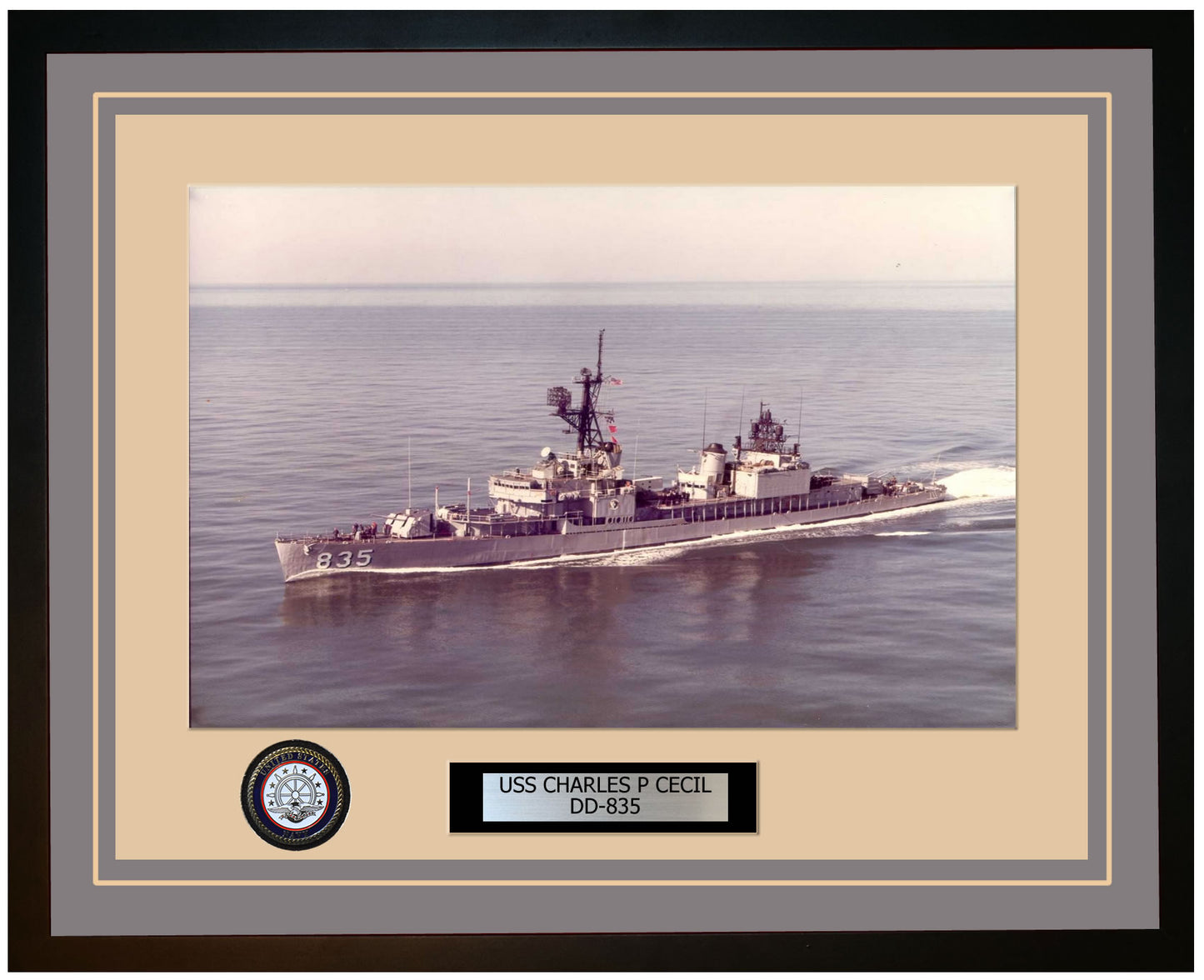 USS CHARLES P CECIL DD-835 Framed Navy Ship Photo Grey
