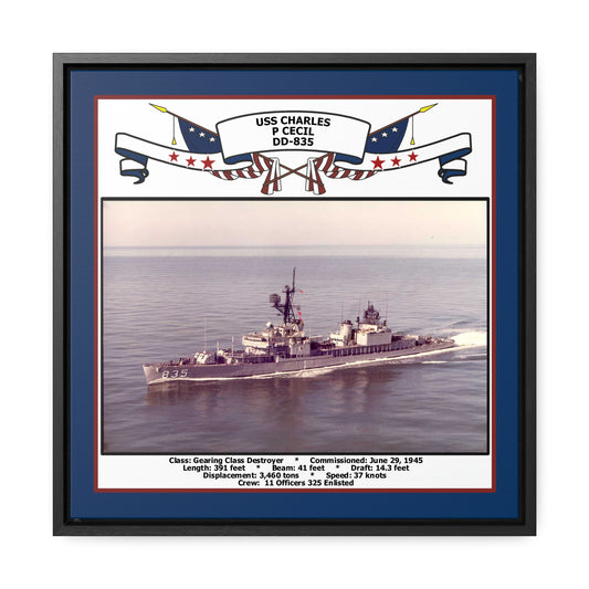 USS Charles P Cecil DD-835 Navy Floating Frame Photo Front View
