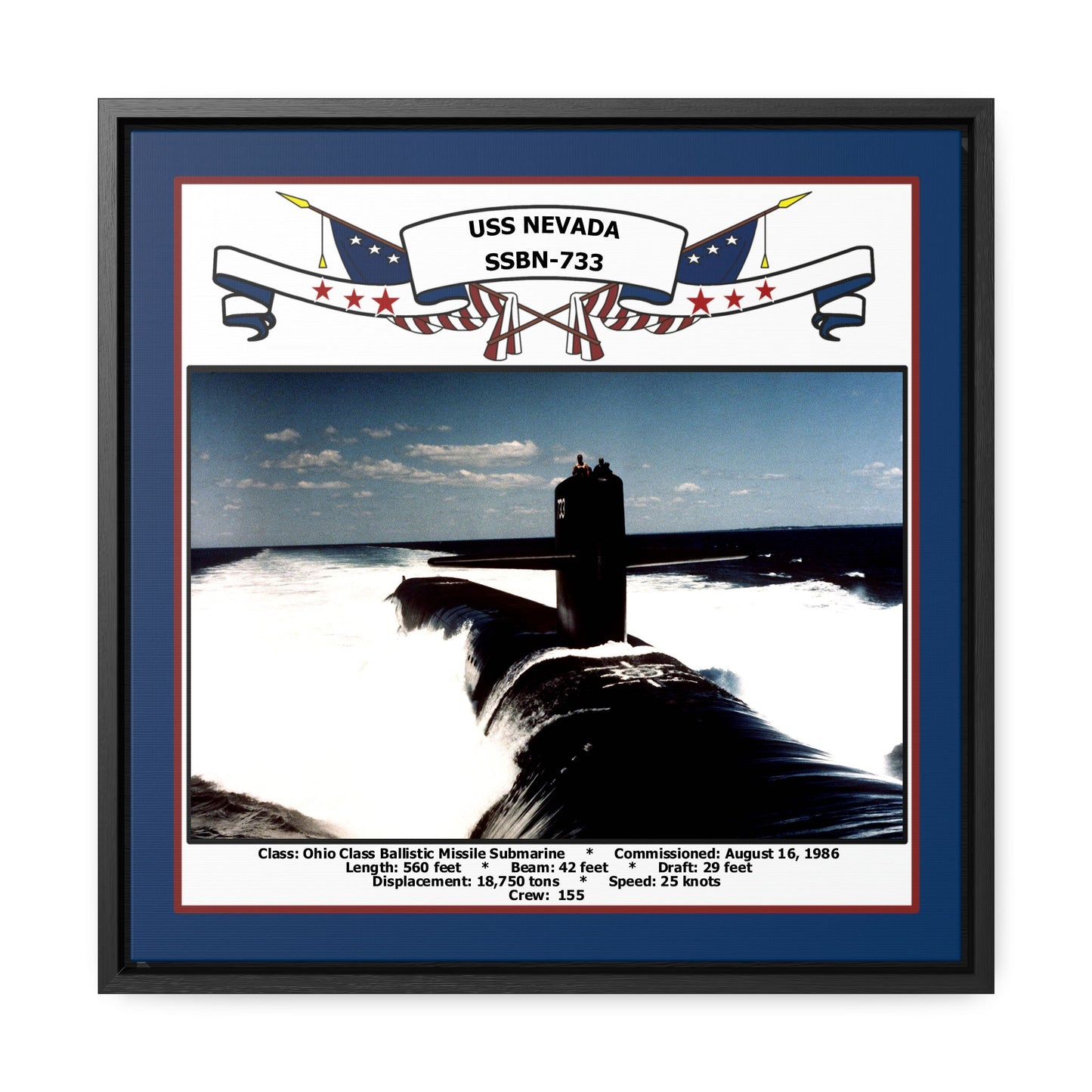 USS Nevada SSBN-733 Navy Floating Frame Photo Front View