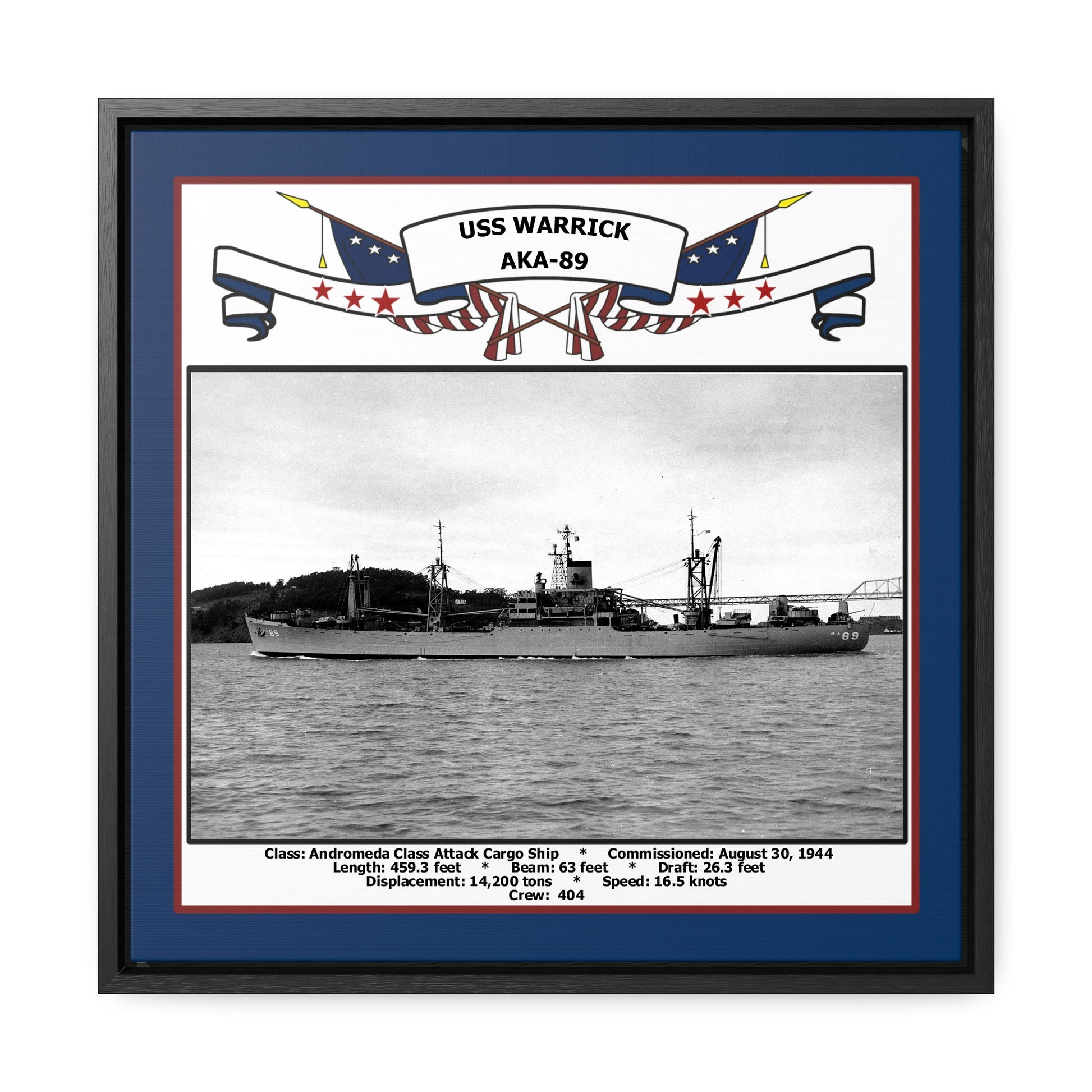 USS Warrick AKA-89 Navy Floating Frame Photo Front View