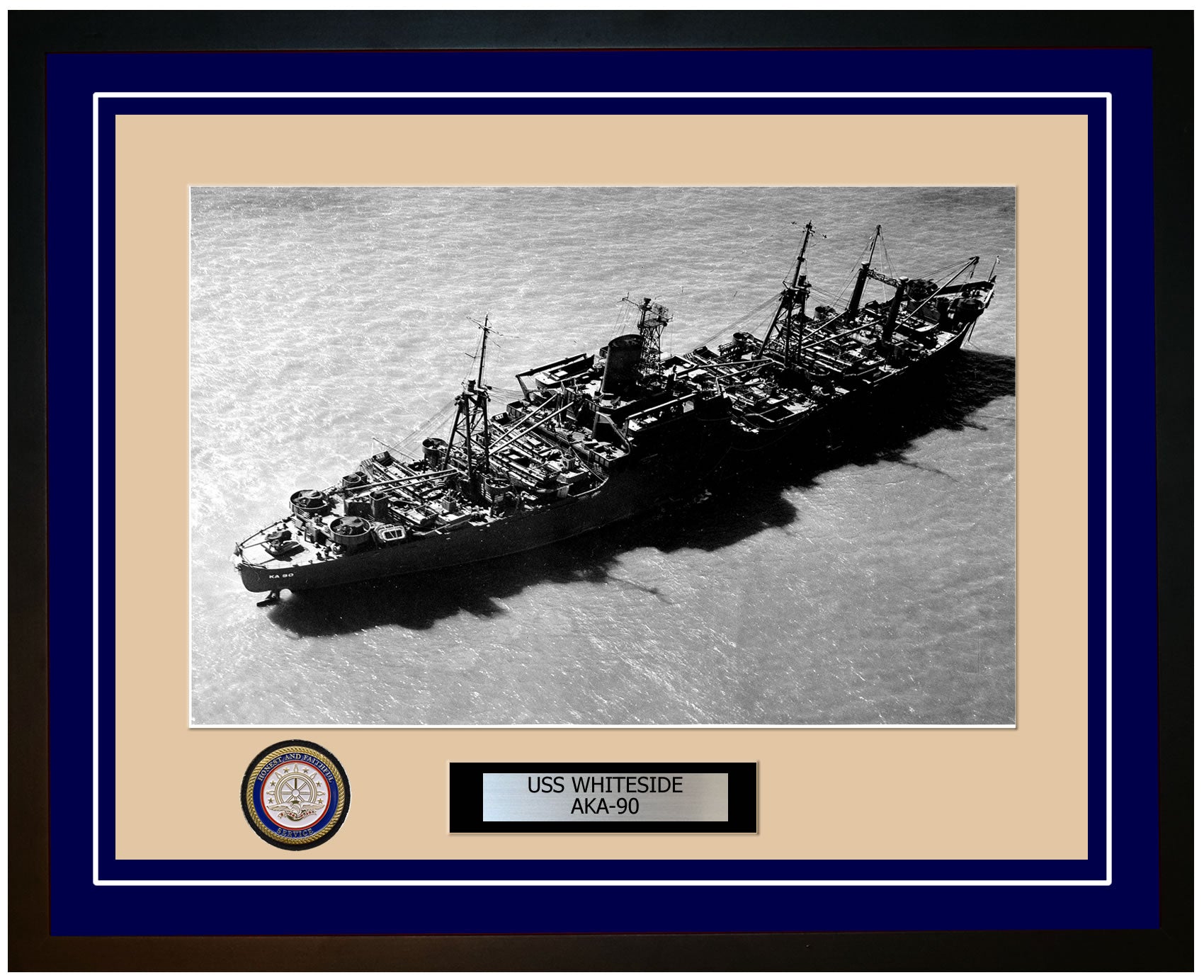 USS Whiteside AKA-90 Framed Navy Ship Photo Blue