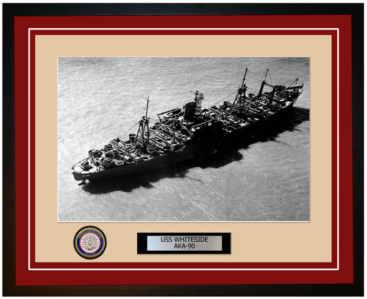 USS Whiteside AKA-90 Framed Navy Ship Photo Burgundy