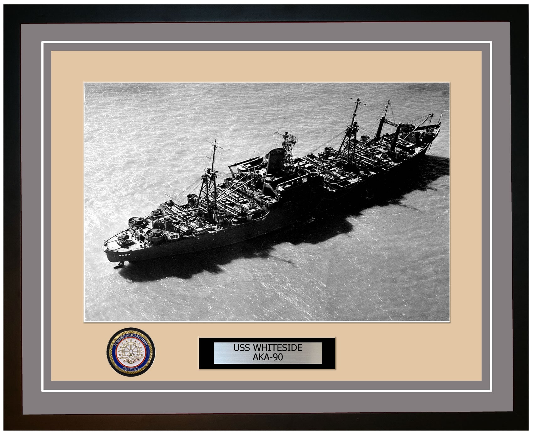 USS Whiteside AKA-90 Framed Navy Ship Photo Grey