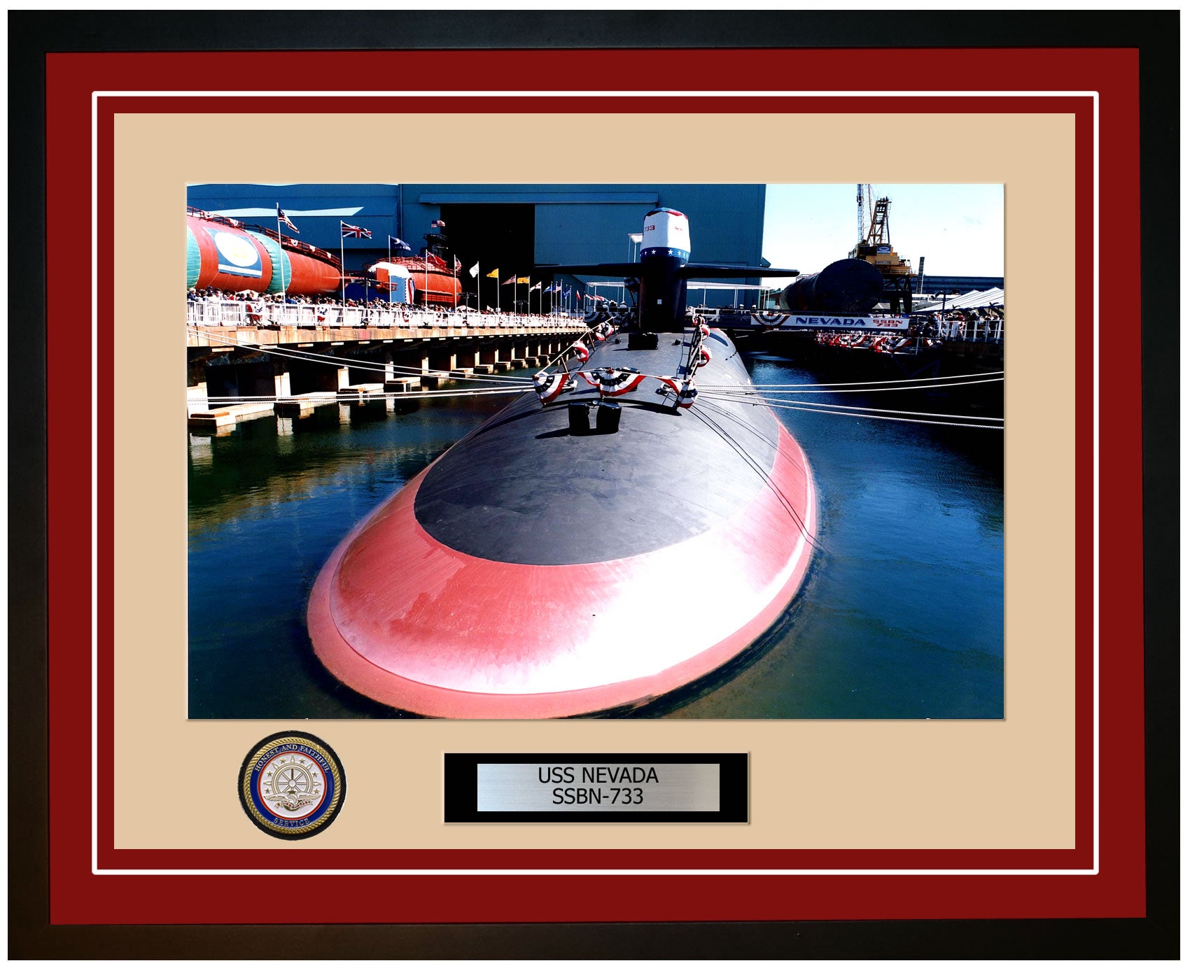 USS Nevada SSBN-733 Framed Navy Ship Photo Burgundy
