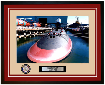 USS Nevada SSBN-733 Framed Navy Ship Photo Burgundy