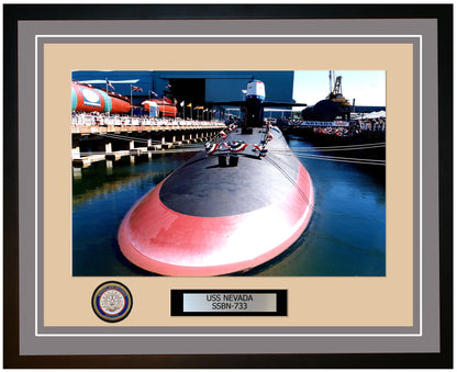 USS Nevada SSBN-733 Framed Navy Ship Photo Grey