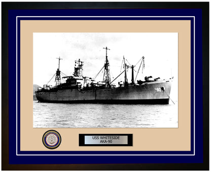 USS Whiteside AKA-90 Framed Navy Ship Photo Blue
