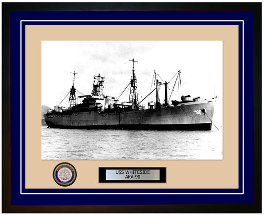 USS Whiteside AKA-90 Framed Navy Ship Photo Blue