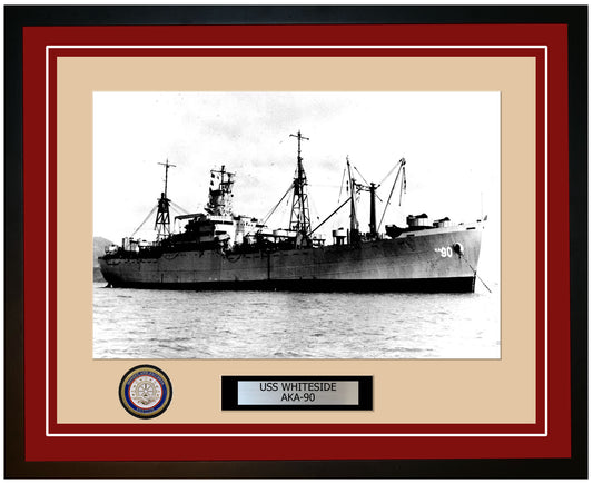 USS Whiteside AKA-90 Framed Navy Ship Photo Burgundy