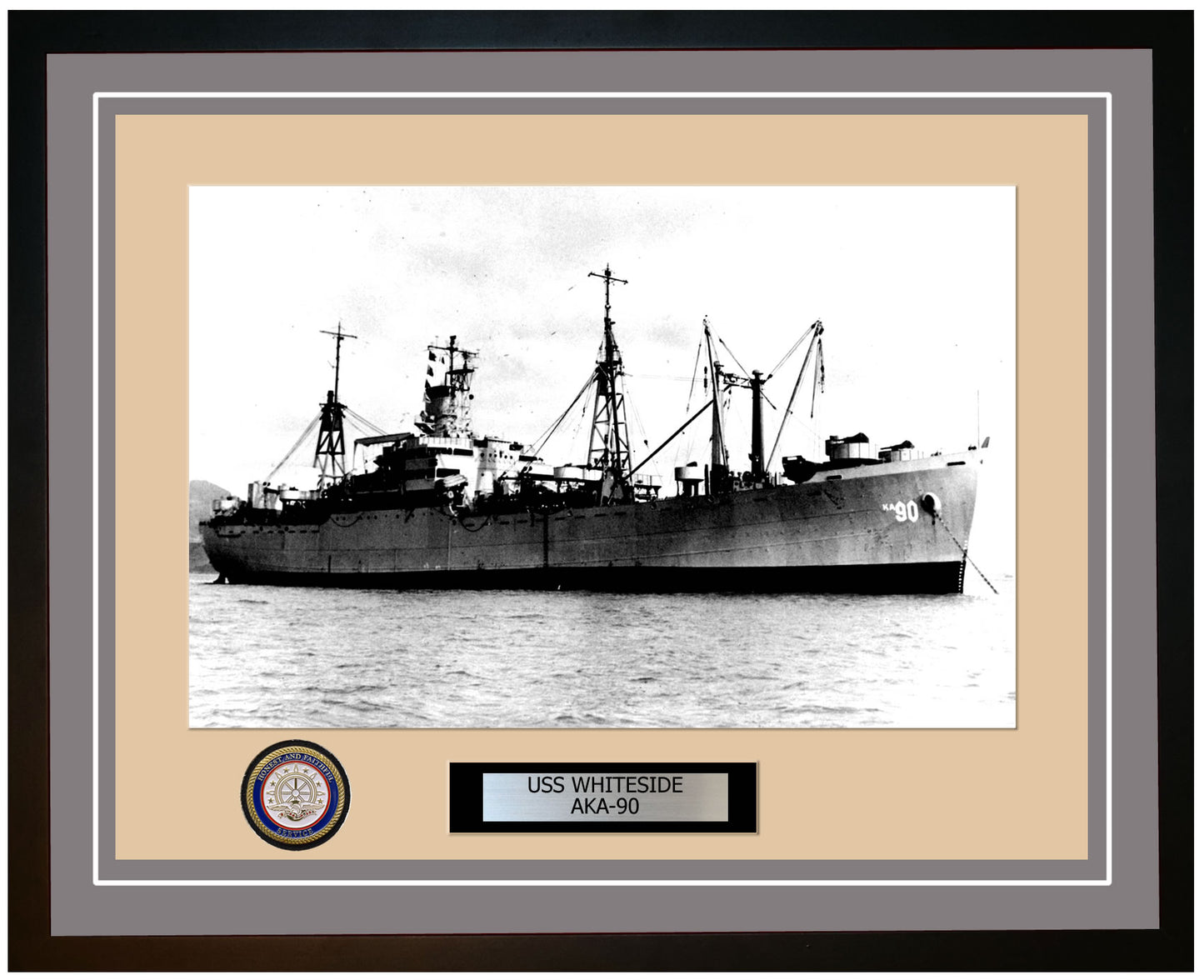 USS Whiteside AKA-90 Framed Navy Ship Photo Grey