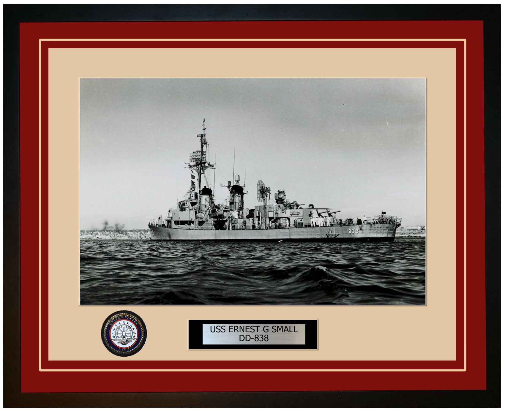 USS ERNEST G SMALL DD-838 Framed Navy Ship Photo Burgundy