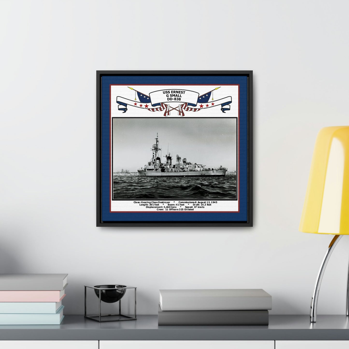 USS Ernest G Small DD-838 Navy Floating Frame Photo Desk View