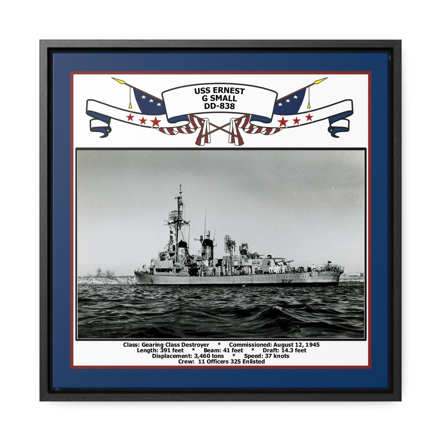 USS Ernest G Small DD-838 Navy Floating Frame Photo Front View